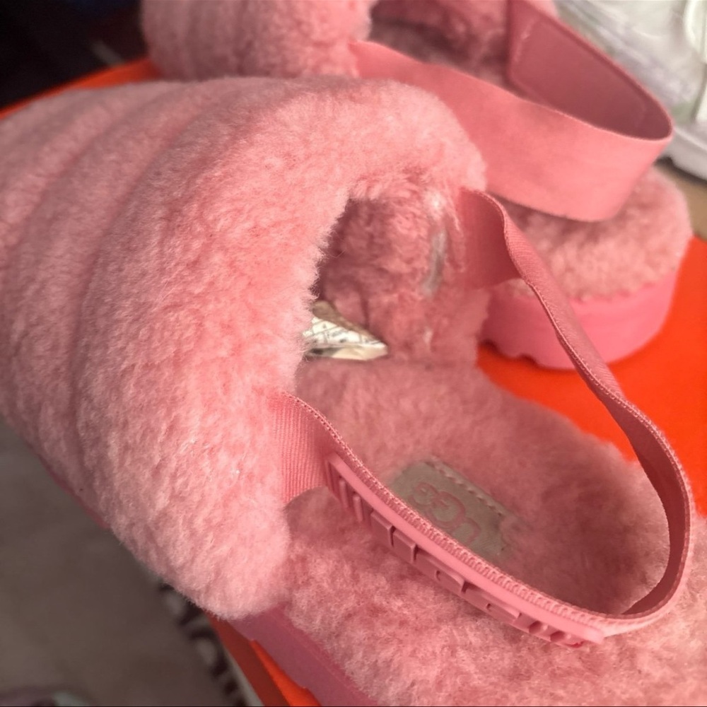 UGG Super Fluff Women's Pink/ Coral Slipper- Size 6 SLINGBACK SLIP ON - Picture 9 of 11